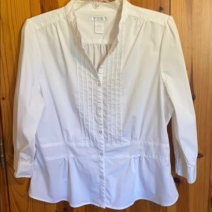 Worthington 3/4 Sleeve White Cotton Peplum Blouse